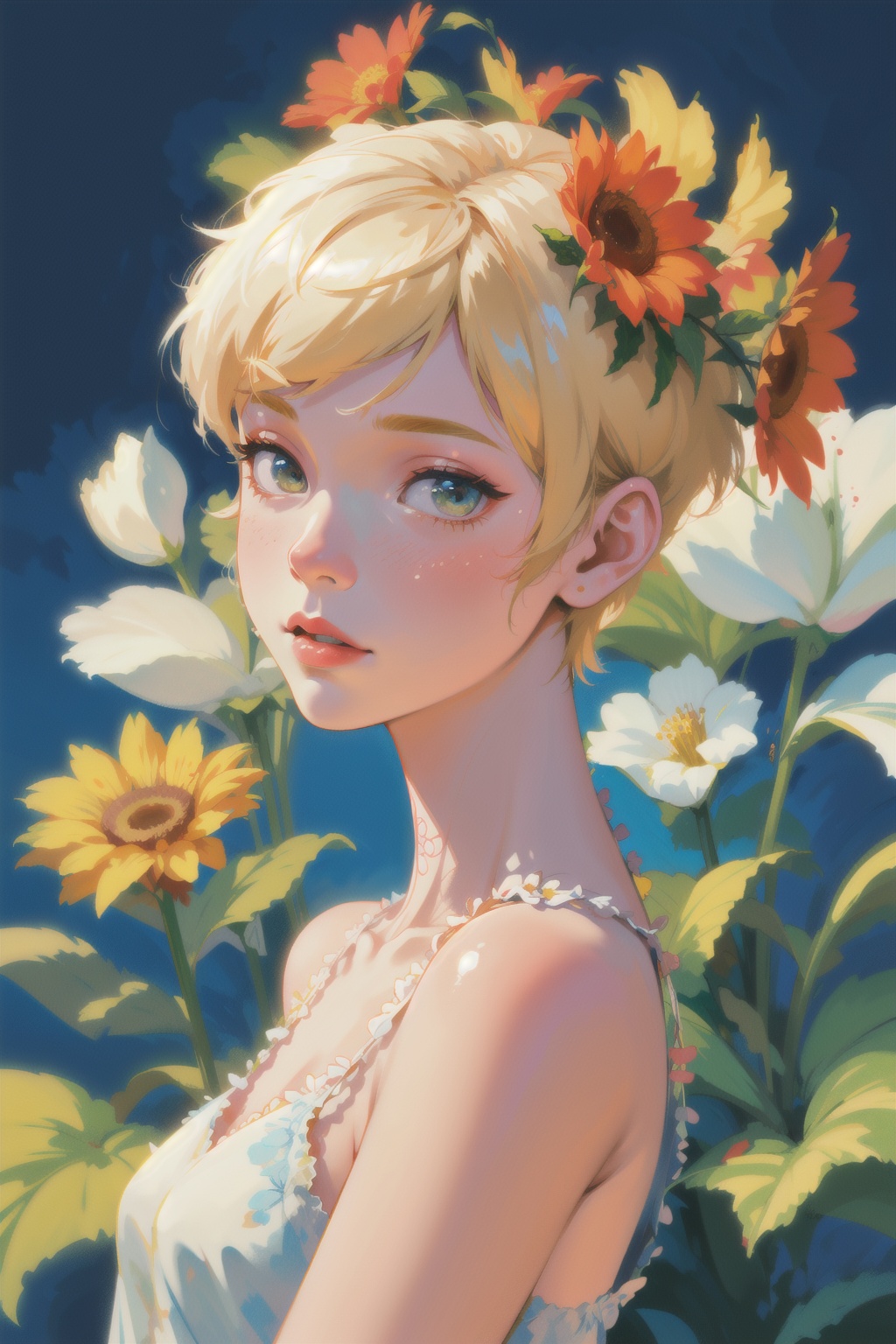 a woman with simple dress,  short hair,  blonde on Tensor.Art
