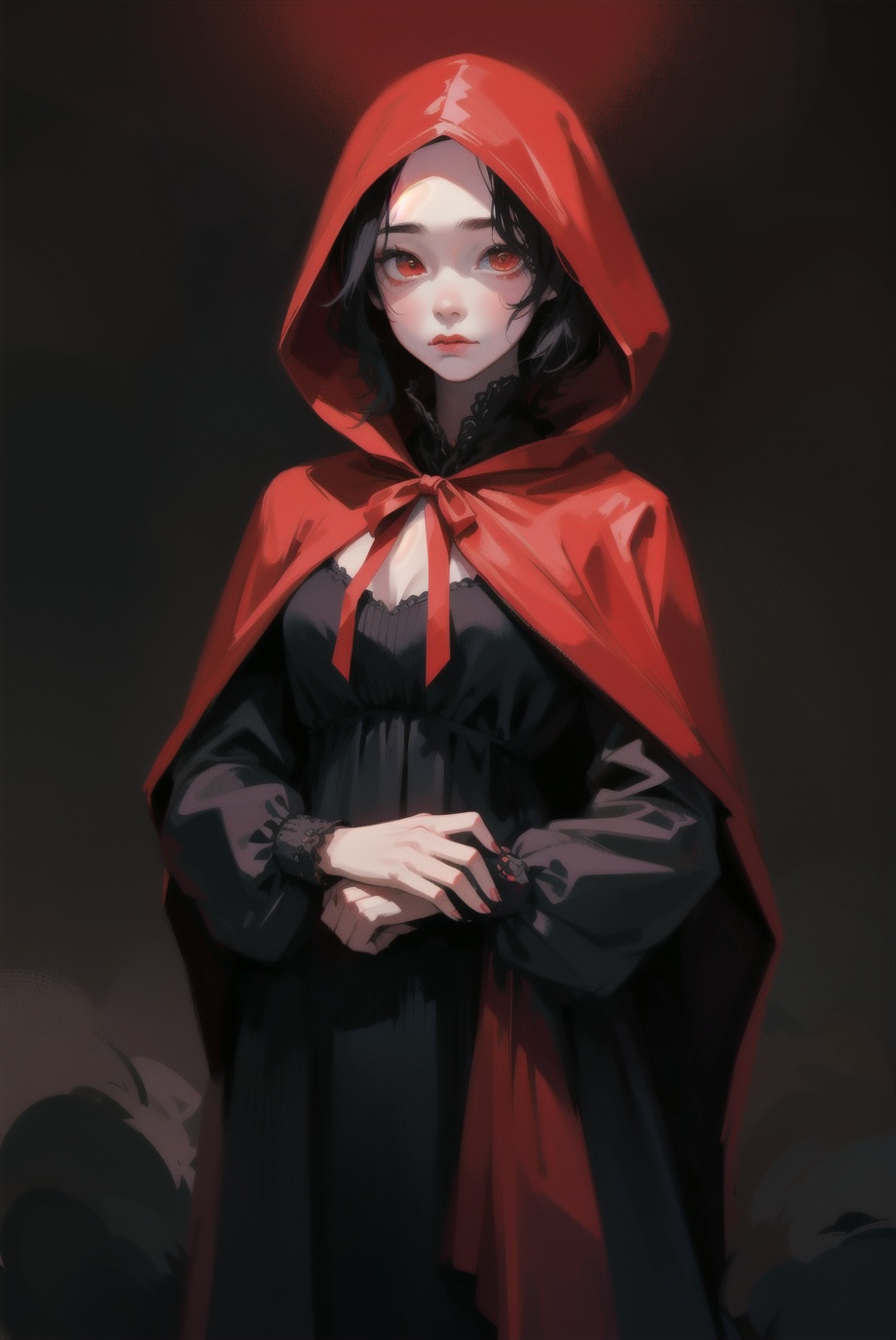 wolf and 20 yo woman,  red clothes,  red hood on Tensor.Art
