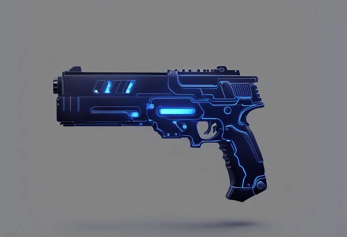 3D,  pistol,  neon light on it on Tensor.Art