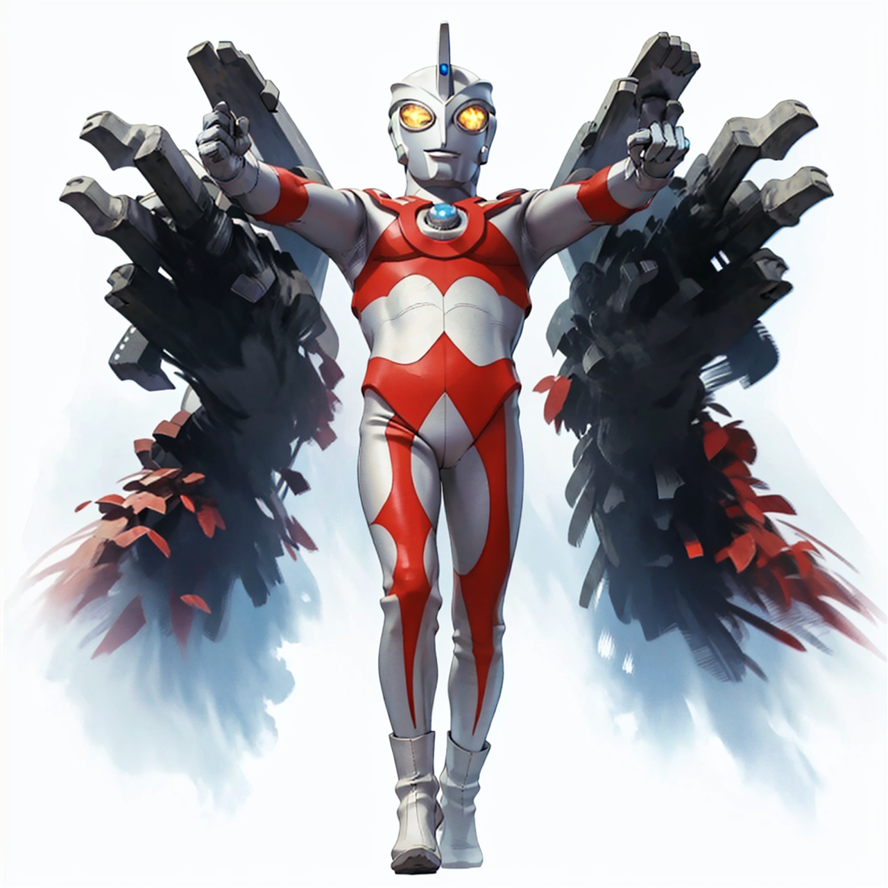  (masterpiece:1.3), (the best quality:1.2), (super fine illustrations:1.2), (Masterpiece), high quality, high detail,((white background:1.2)), looking at viewer, (SOLO:1.4),outline,,simple background,red pattern on waist,red pattern on arms,red pattern on legs,white bodysuit,white gloves,legwear,gloves,boots,logo,cover,mask,plugsuit,gem,bodysuit,red pattern on body,white tight-fitting,white footwear,helmet,leather suit,ultraman,latex