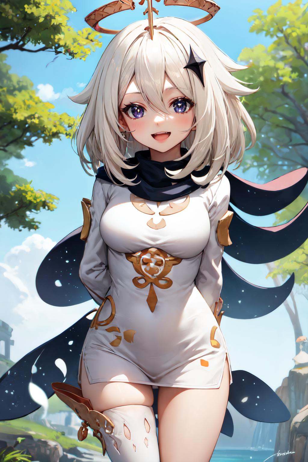 paimon gi,  single thighhigh,  open mouth on Tensor.Art
