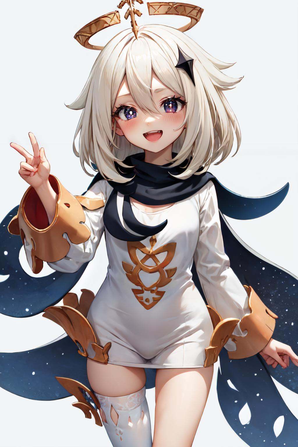 paimon gi,  simple background,  white thighhighs on Tensor.Art