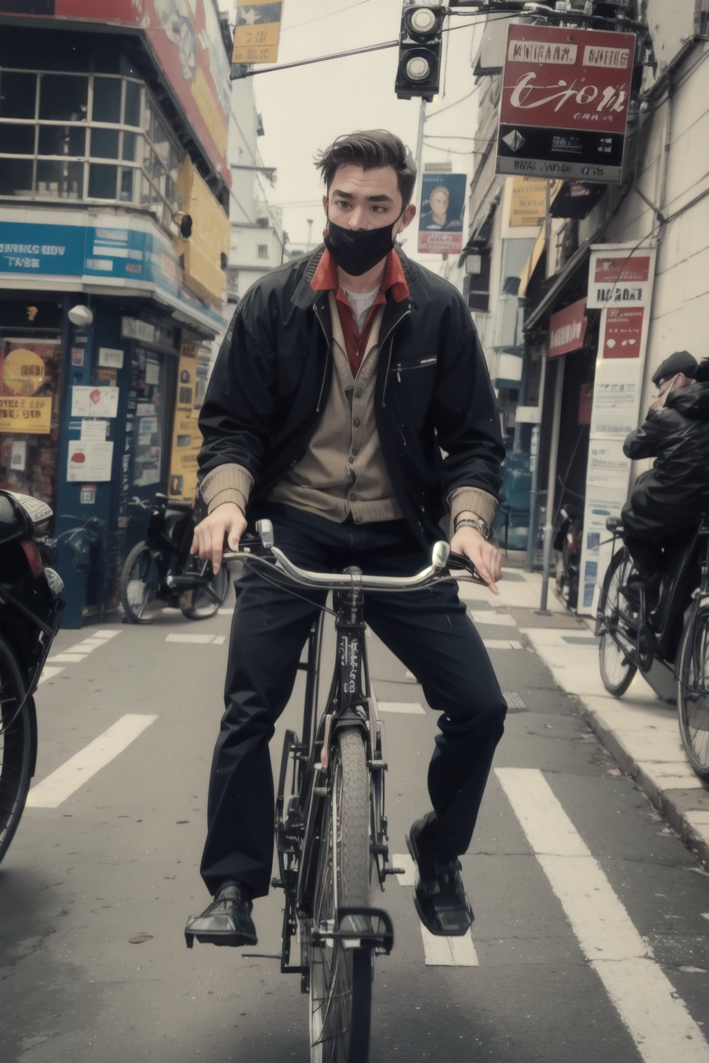  absurdres,incredibly absurdres,reality,realistic,,(solo:1.2),1boy,full_shot, Old style bicycles
