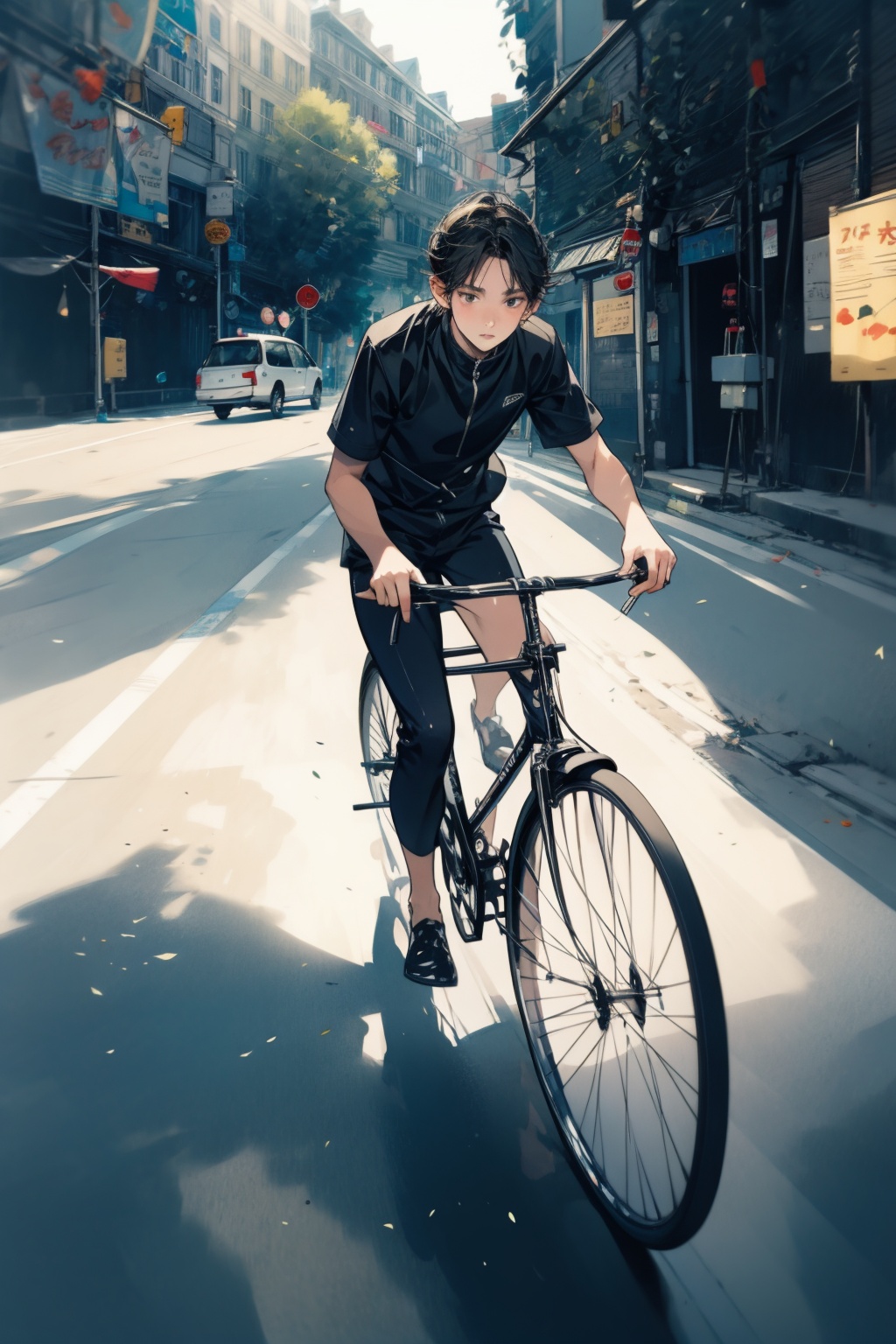  absurdres,incredibly absurdres,reality,realistic,,(solo:1.2),1boy,full_shot, Old style bicycles