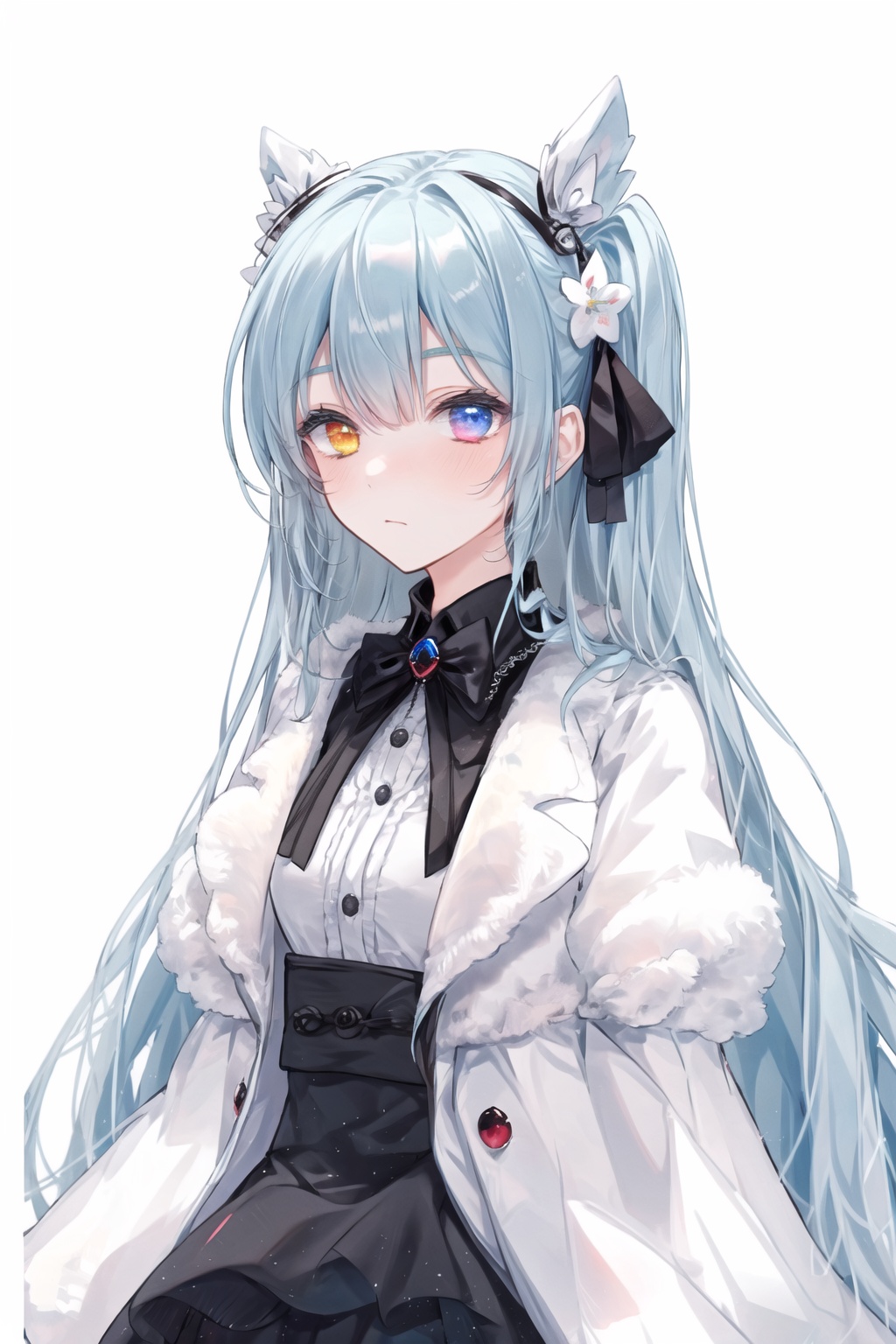 1girl, solo, (vtuber-halfbody).long hair, heterochromia<(red eye, blue eye)>,