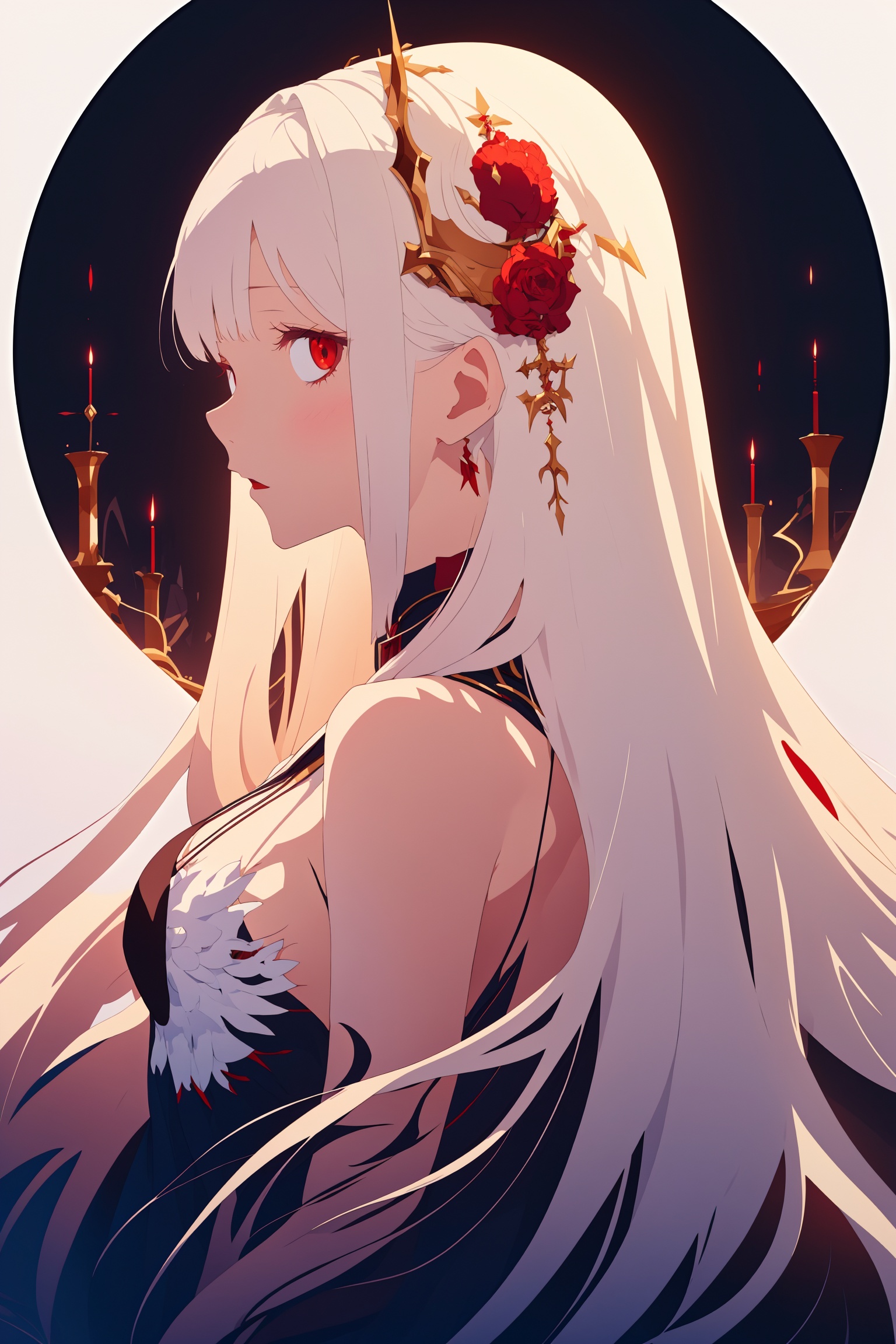 a pale female with white skin,  long flowy hair,  blood dripping from above on Tensor.Art