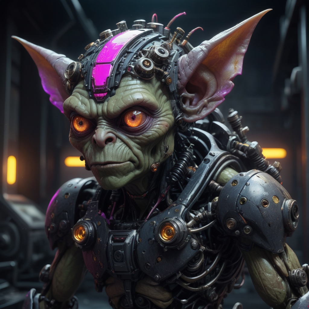 A mutant GOBLIN,  neon ambiance,  abstract black oil on Tensor.Art