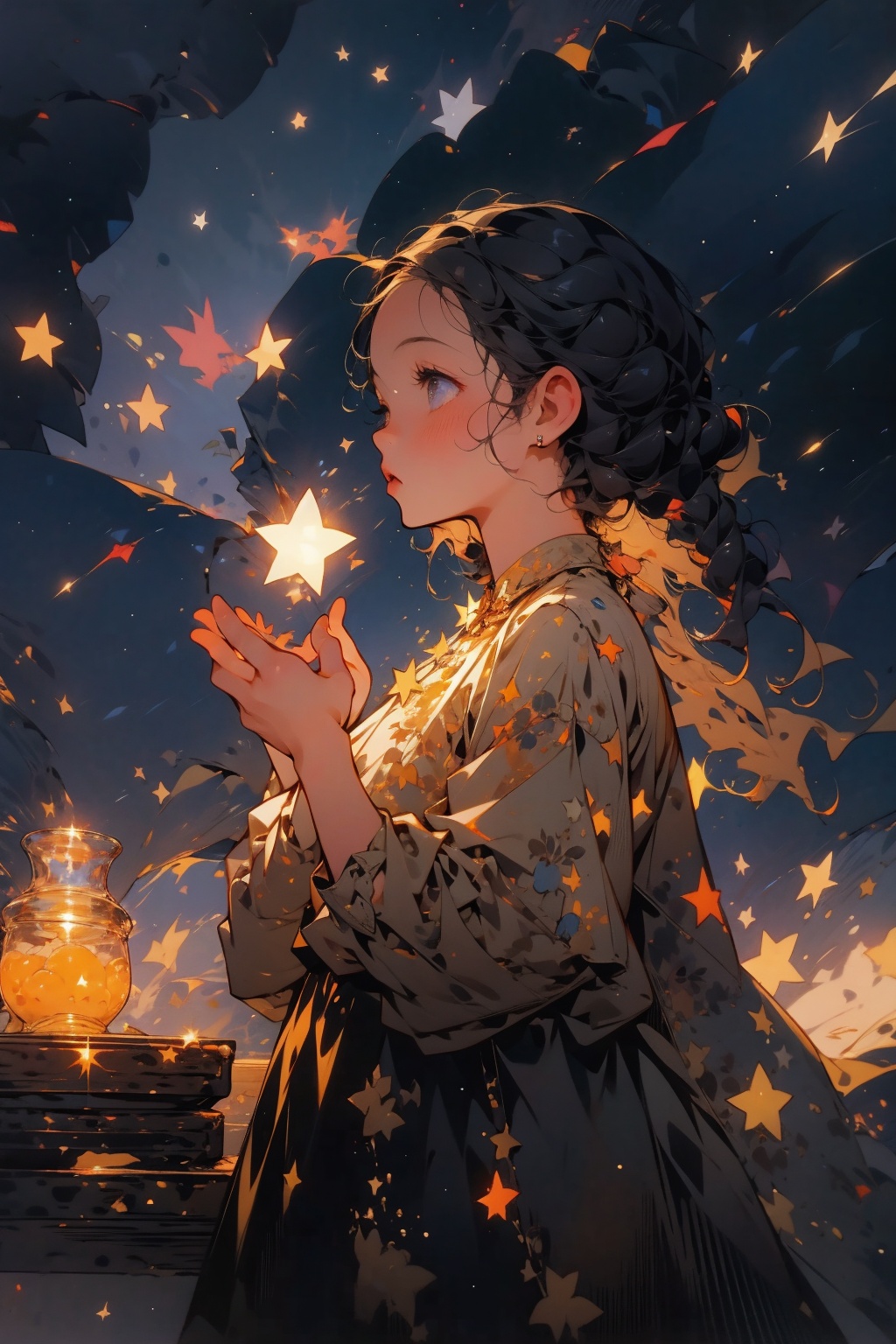  absurdres,incredibly absurdres,reality,realistic,,(solo:1.2),1girl,full_shot,,zgct color,Energetic girl, MG_ip,Landscape wallpaper style, xingxing, Stars in hand