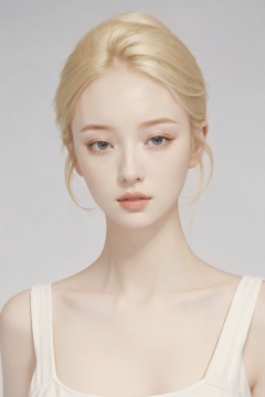  1girl,blonde,Balenciaga model,looking at viewer,pale skin,blurry_background,realistic,solo,upper_body,