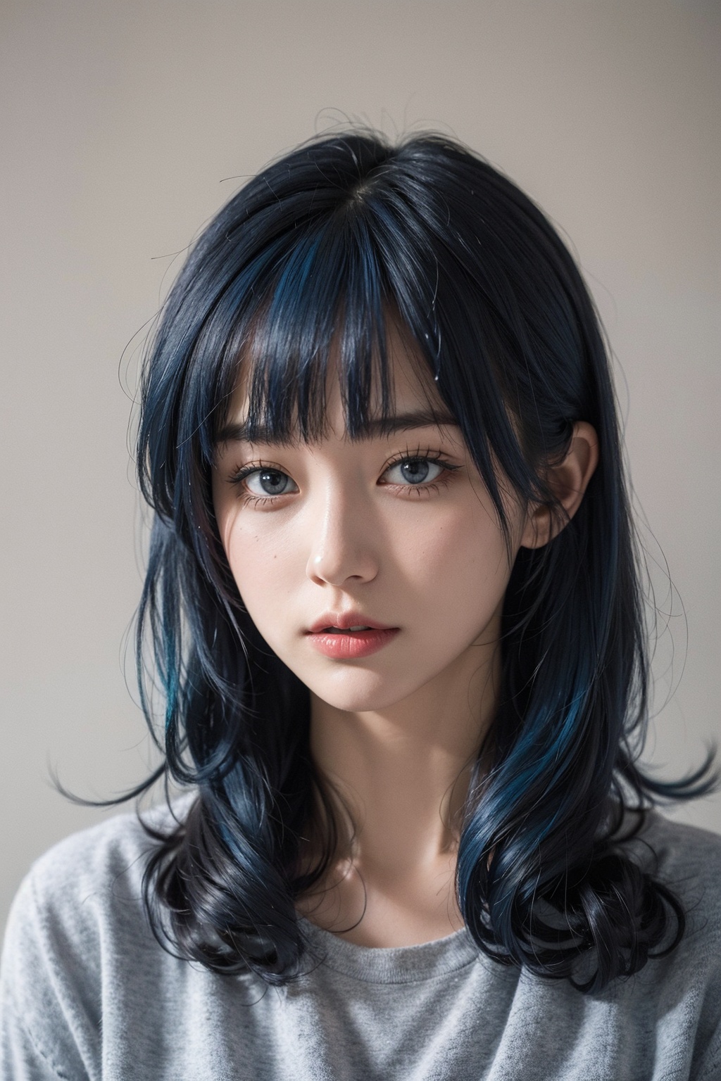 1girl, blue hair,