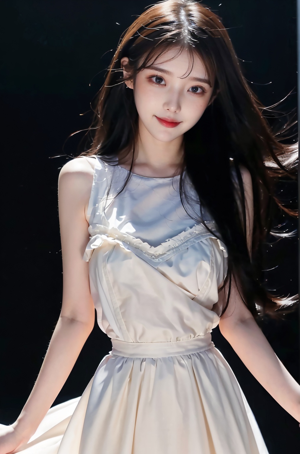  DSLR, (Good structure), HDR, UHD, 8K, A real person, Highly detailed, best quality, masterpiece, 1girl, realistic, Highly detailed, (EOS R8, 50mm, F1.2, 8K, RAW photo:1.2), ultra realistic 8k, (best illumination, best shadow, extremely delicate and beautiful), (official art, beautiful and aesthetic:1.2), solo, 1girl, , Wind, flowing hair, kind smile, , pose for picture, Dynamic pose, looking_at_viewer, , (perfect body), breast ,lips, ,dress, lizhien