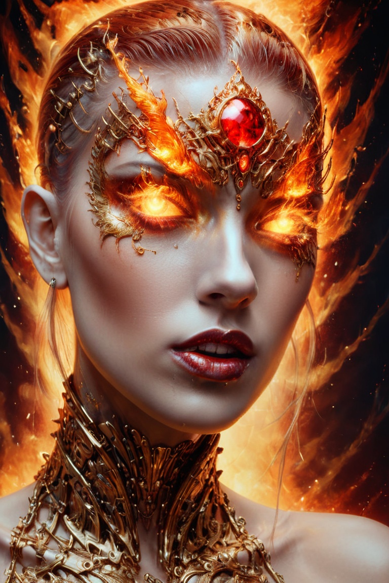Hyperrealistic art. Art by Karol Bak,  background by DKNG studios. Cybernetic android. extremely high-resolution details,...