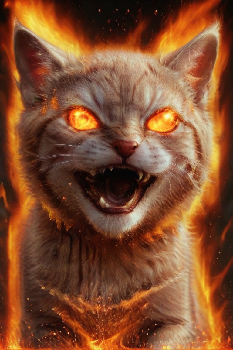 cute kitten,  teeth,  fire on Tensor.Art
