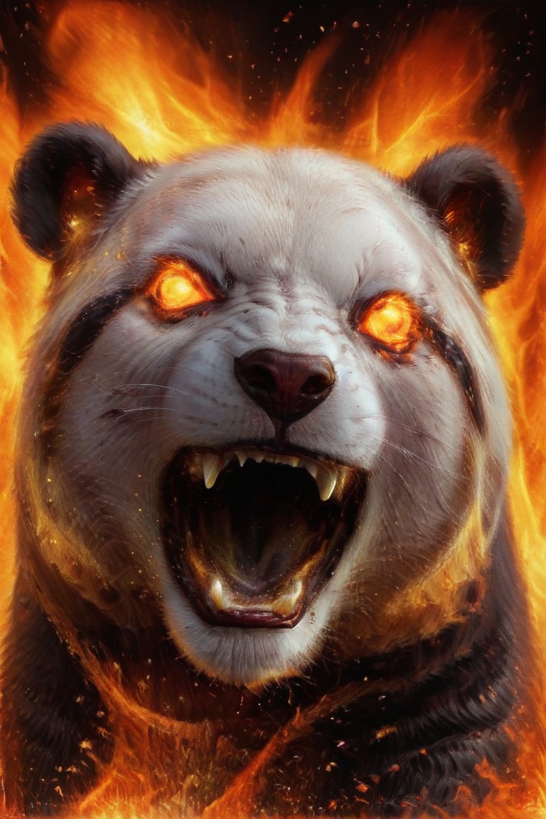 panda bear,  teeth,  fire on Tensor.Art