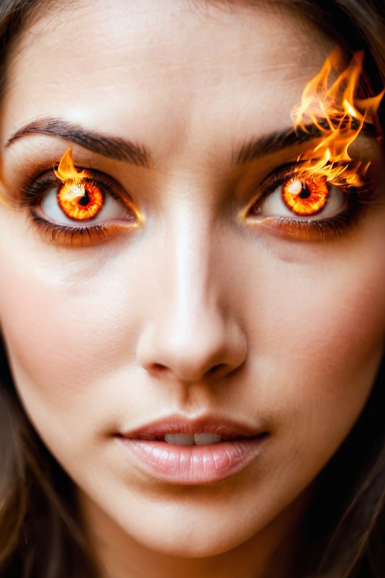 closeup,  woman's face,  burningeyes on Tensor.Art