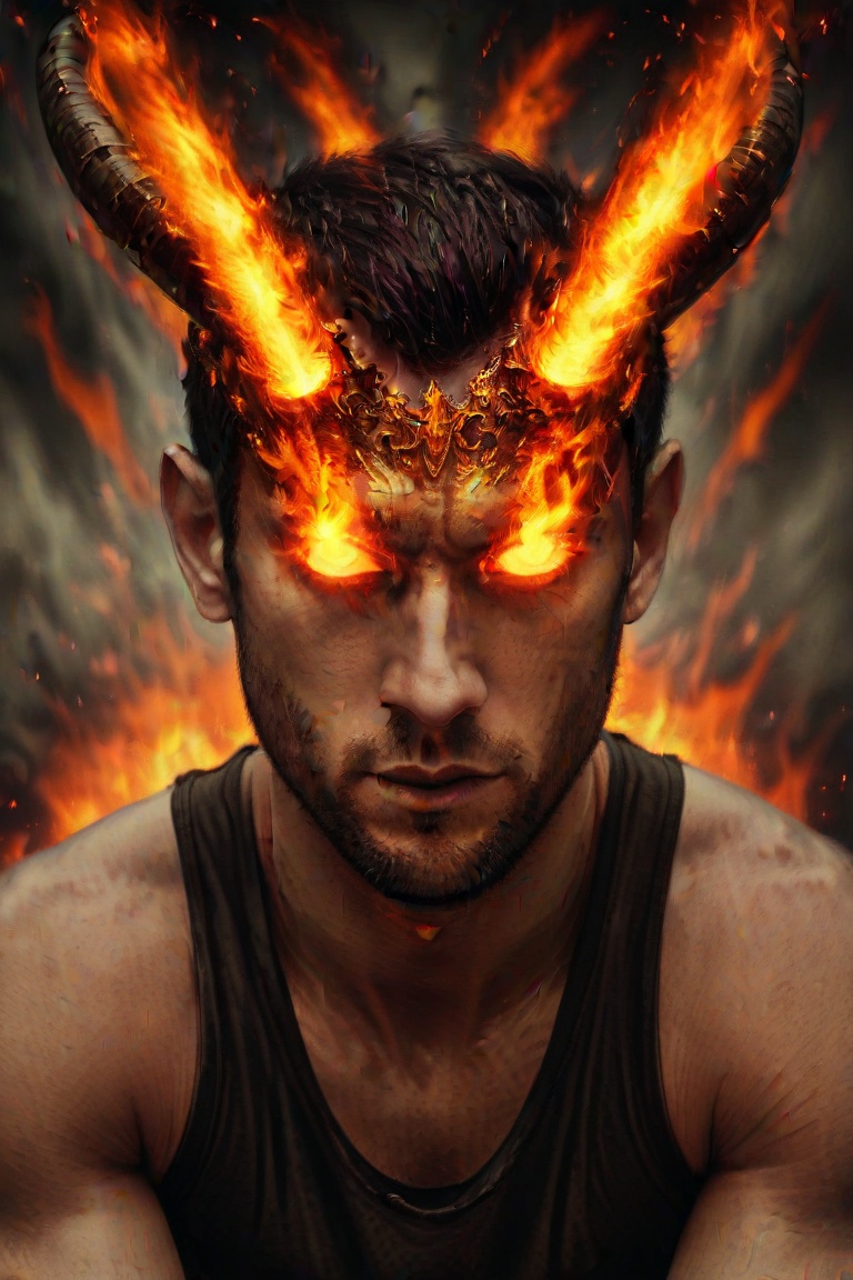 man,  horns,  burningeyes on Tensor.Art