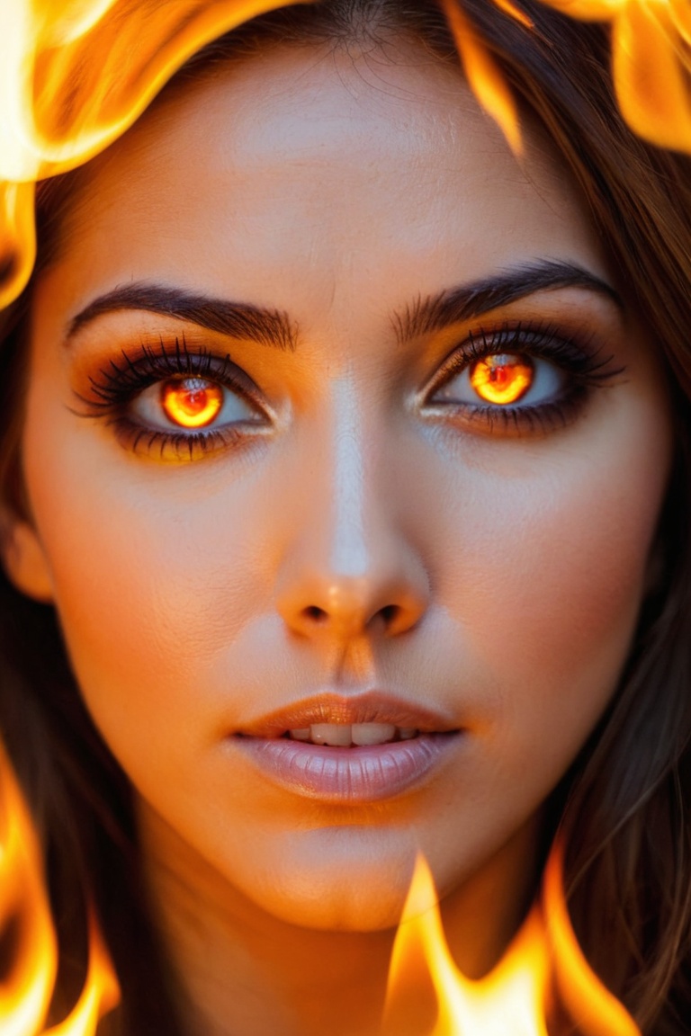 closeup,  woman's face,  burningeyes on Tensor.Art