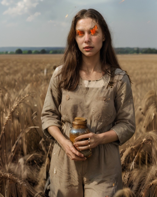 woman holding a jar of burning stars,  in a wheat field by Chesthole on Tensor.Art