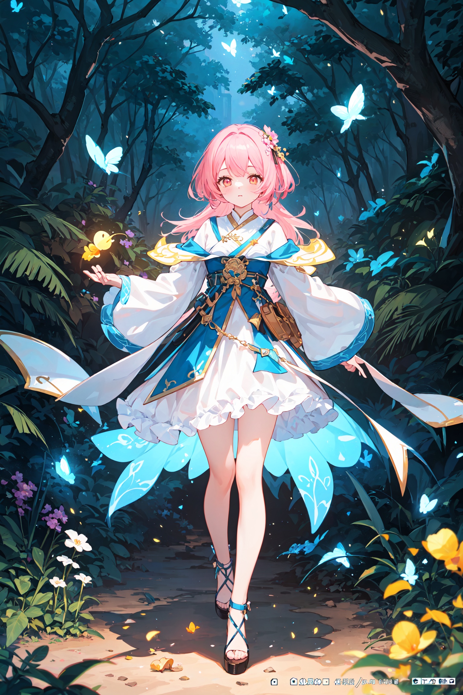  masterpiece, best quality, high quality,extremely detailed CG unity 8k wallpaper, An enchanting and dreamy scene of a fantasy forest, (with towering trees), (pink),glowing mushrooms, and hidden fairy glens, creating a sense of mystique and enchantment, BREAK, (1 cute girl, solo, chasing fireflies:1.5, full body), artstation, digital illustration, intricate, trending, pastel colors, oil paiting, award winning photography, Bokeh, Depth of Field, HDR, bloom, Chromatic Aberration ,Photorealistic,extremely detailed, trending on artstation, trending on CGsociety, Intricate, High Detail, dramatic, 1girl, xinniang,qbxjl,backlight