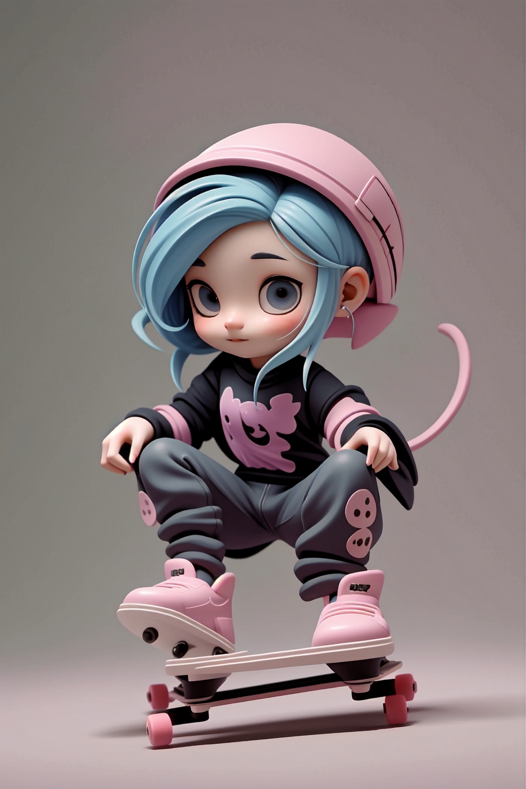  1girl,chibi, Skate, Graffiti clothing, personality,<lora:660447313082219790:1.0>