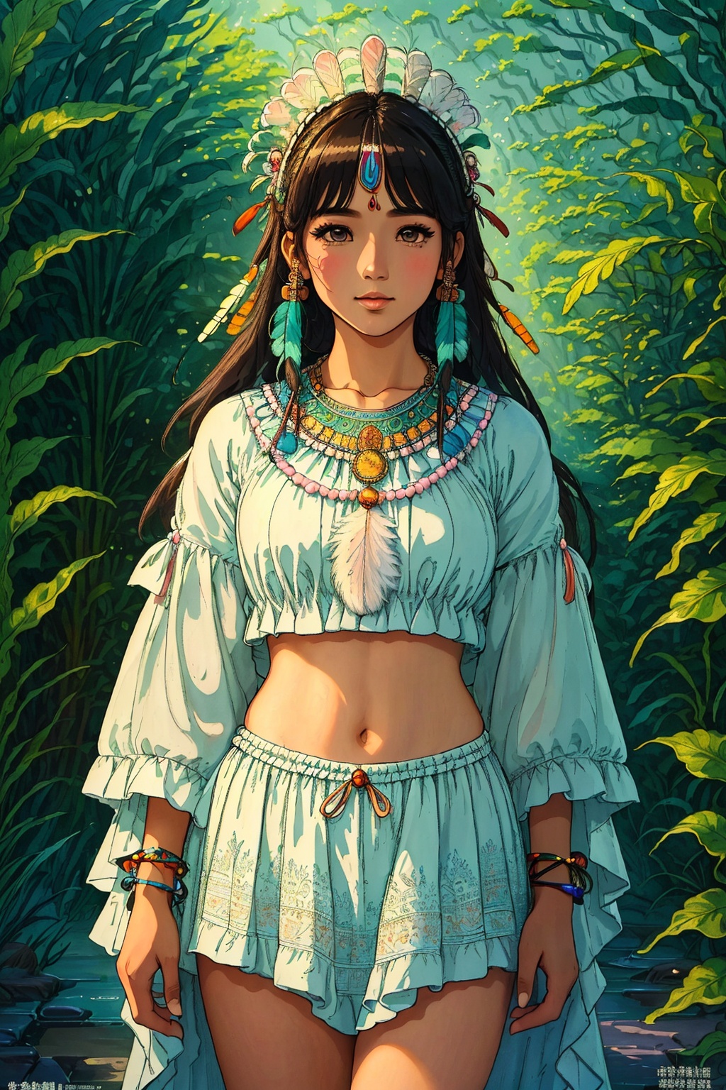 我的文件助手16:17:37
(((best quality))),(((highly detailed))),(((masterpiece))),(((ultra-detailed))),(((illustration))),(((extremely detailed))),((exciting)), Native Indian, 1 Indian girl, whole body, (((Indian feather headdress))), Indian necklace, delicate and beautiful face, graffiti on the face, beautiful eyes, watercolor, splash ink, brown crystal eyes, highlight, tropical plants, macaws, highlight, rich pictures, ultra clear, perfect, high-definition,8k

我的文件助手16:17:39
(((best quality))),(((highly detailed))),(((masterpiece))),(((ultra-detailed))),(((illustration))),(((extremely detailed))),((exciting)), Native Indian, 1 Indian girl, whole body, (((Indian feather headdress))), Indian necklace, delicate and beautiful face, graffiti on the face, beautiful eyes, watercolor, splash ink, brown crystal eyes, highlight, tropical plants, macaws, highlight, rich pictures, ultra clear, perfect, high-definition, 8k

