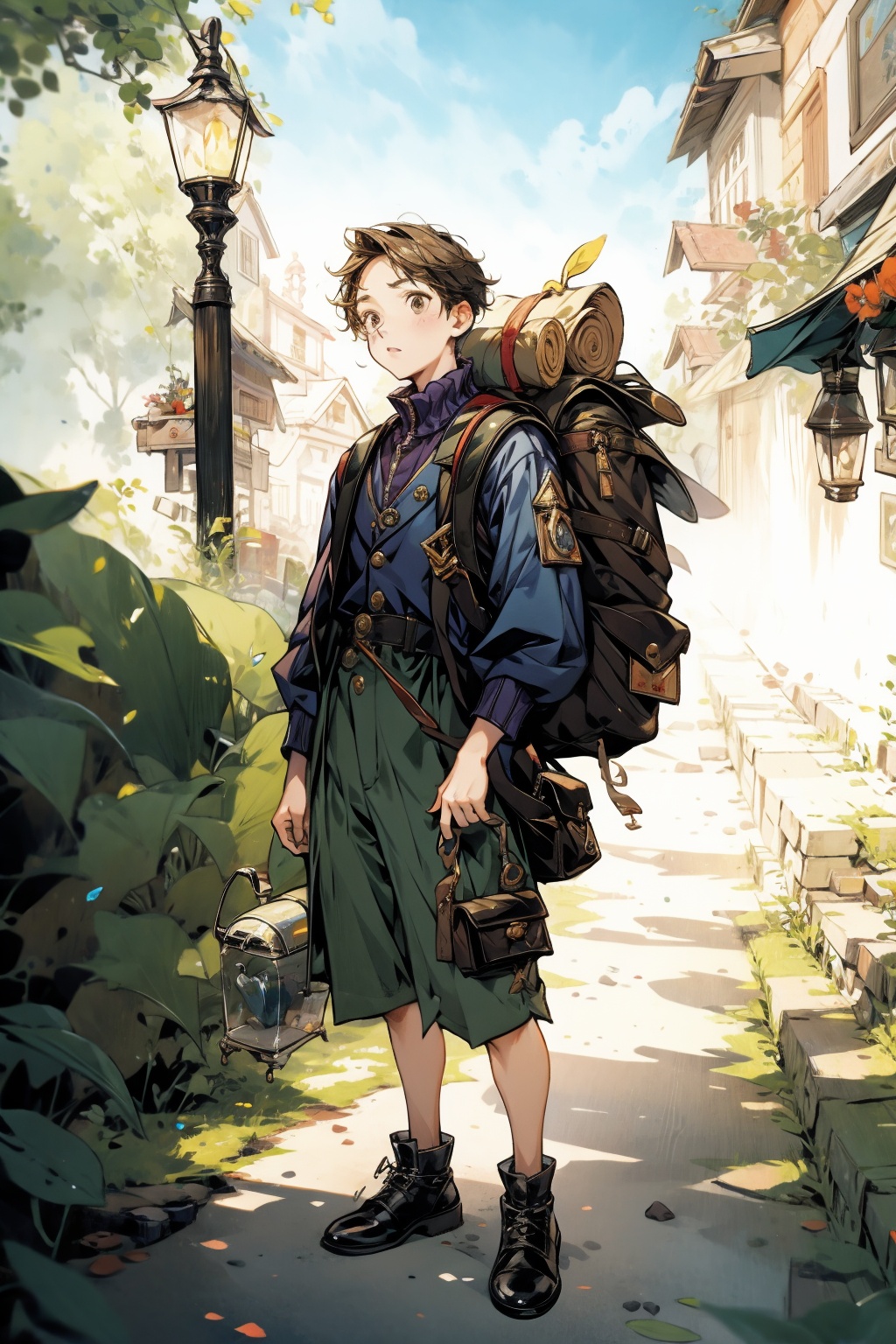  absurdres,incredibly absurdres,reality,realistic,,(solo:1.2),1boy,full_shot, Backpack Merchant