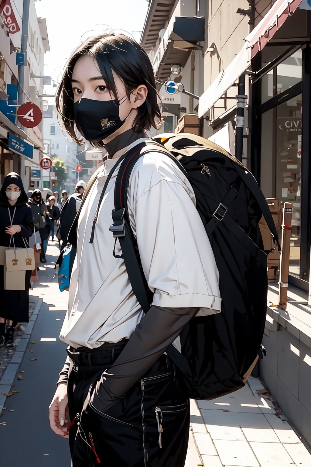  absurdres,incredibly absurdres,reality,realistic,,(solo:1.2),1boy,full_shot, Backpack Merchant