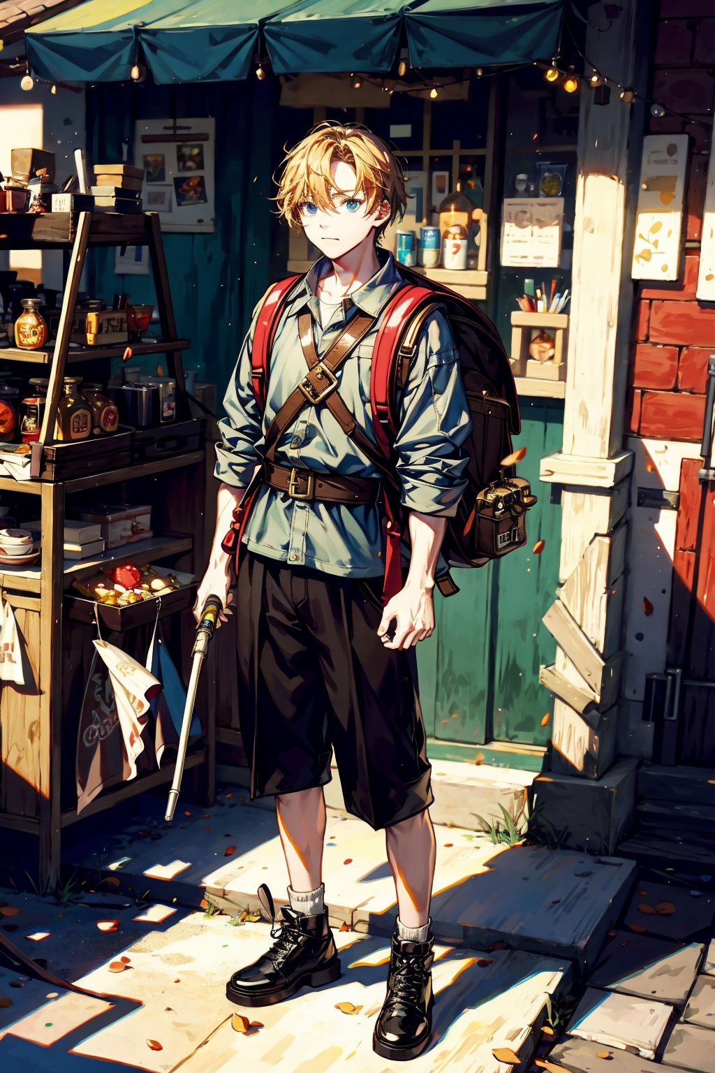  absurdres,incredibly absurdres,reality,realistic,,(solo:1.2),1boy,full_shot, Backpack Merchant