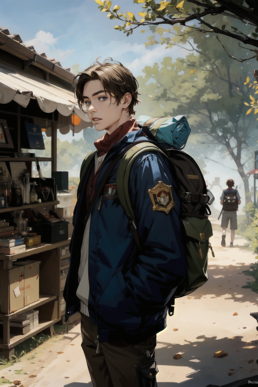  absurdres,incredibly absurdres,reality,realistic,,(solo:1.2),1boy,full_shot, Backpack Merchant