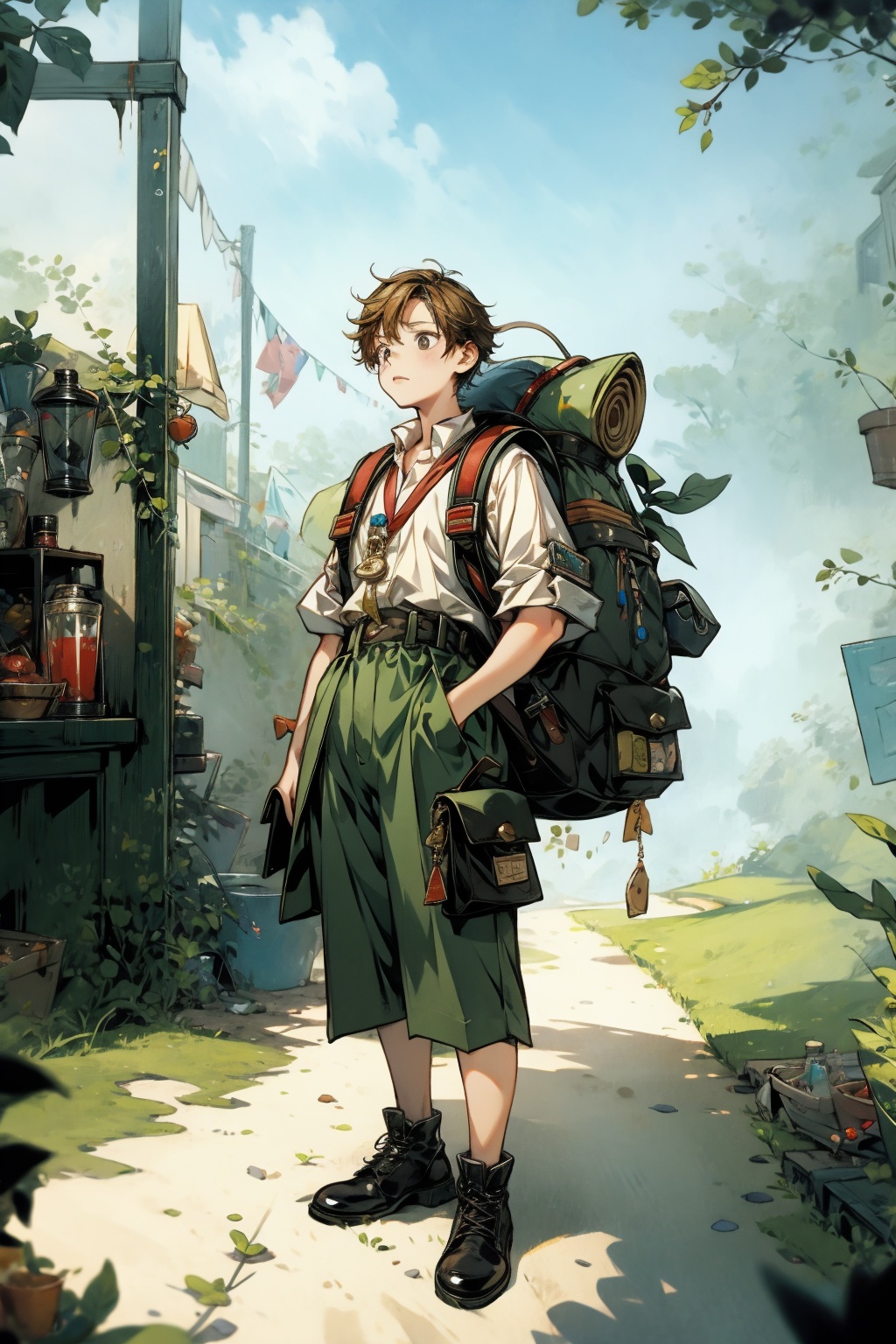  absurdres,incredibly absurdres,reality,realistic,,(solo:1.2),1boy,full_shot, Backpack Merchant