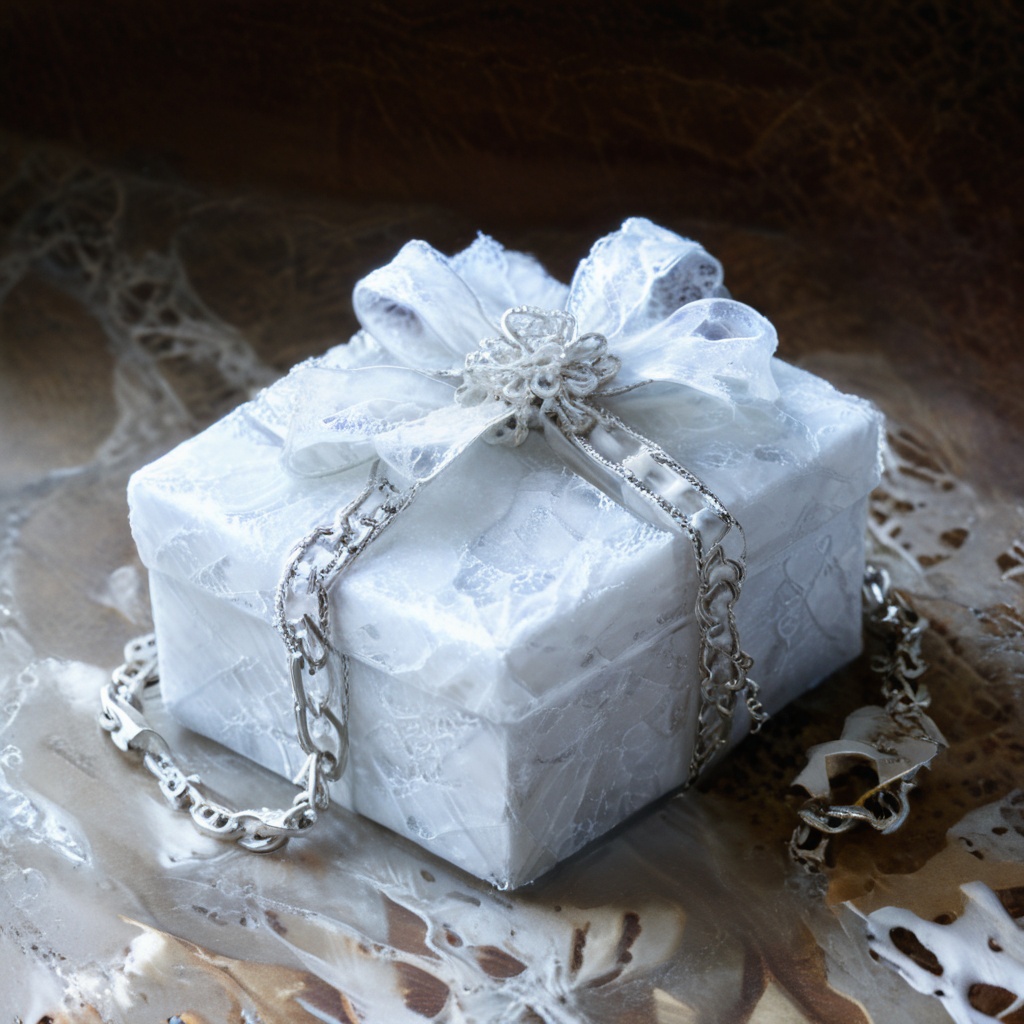 Xmas ice covered chain wrapped christmas gift on a filigree background on Tensor.Art