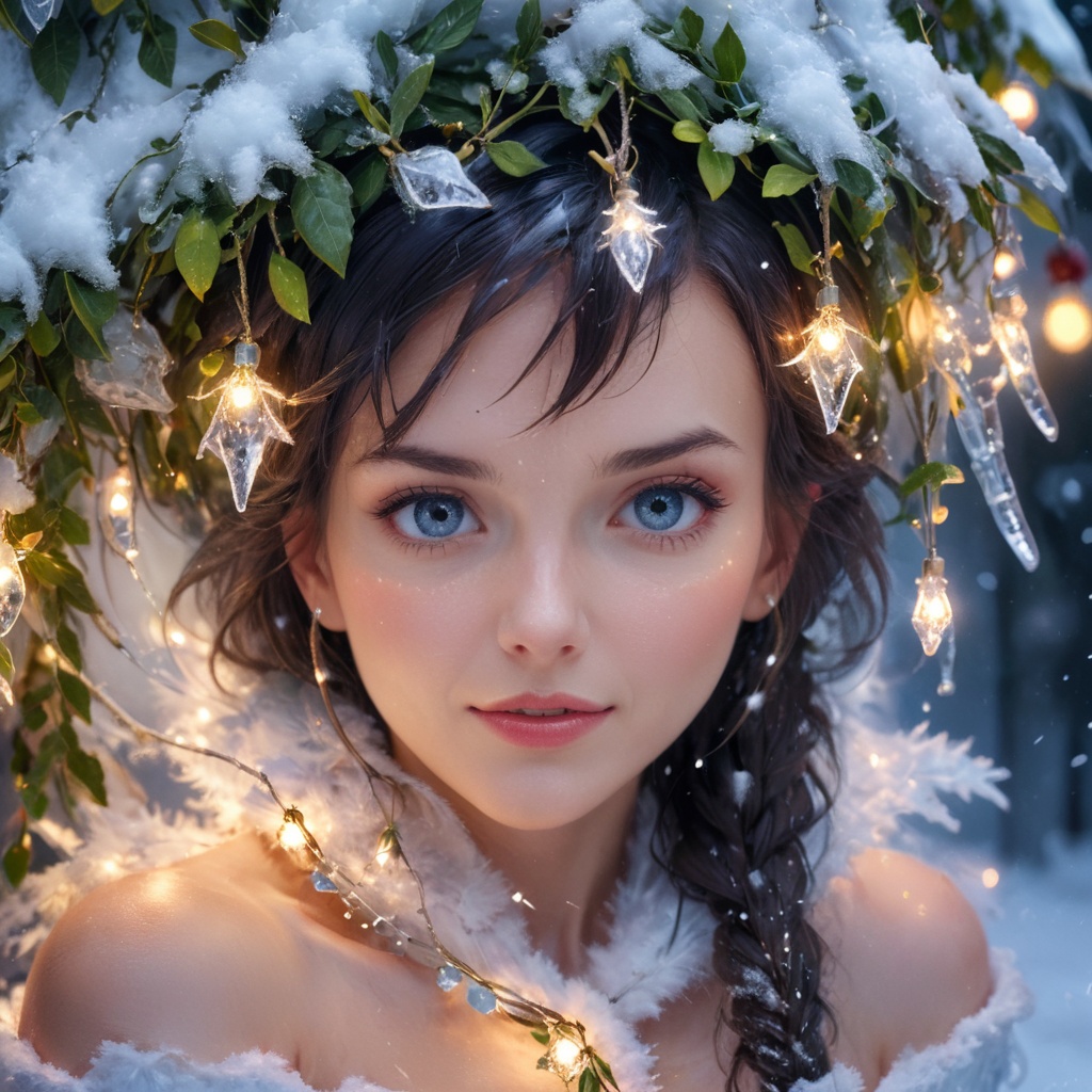 close shot,  Xmas woman,  christmas style background by Amigos on Tensor.Art