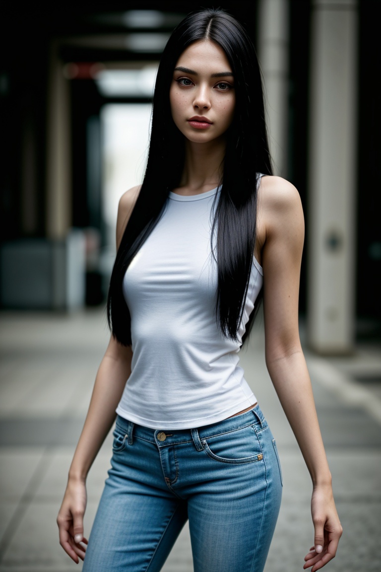 hyper-realistic of a 23-year-old girl with a determined expression,  ,  set in an action-packed environment on Tensor.Art