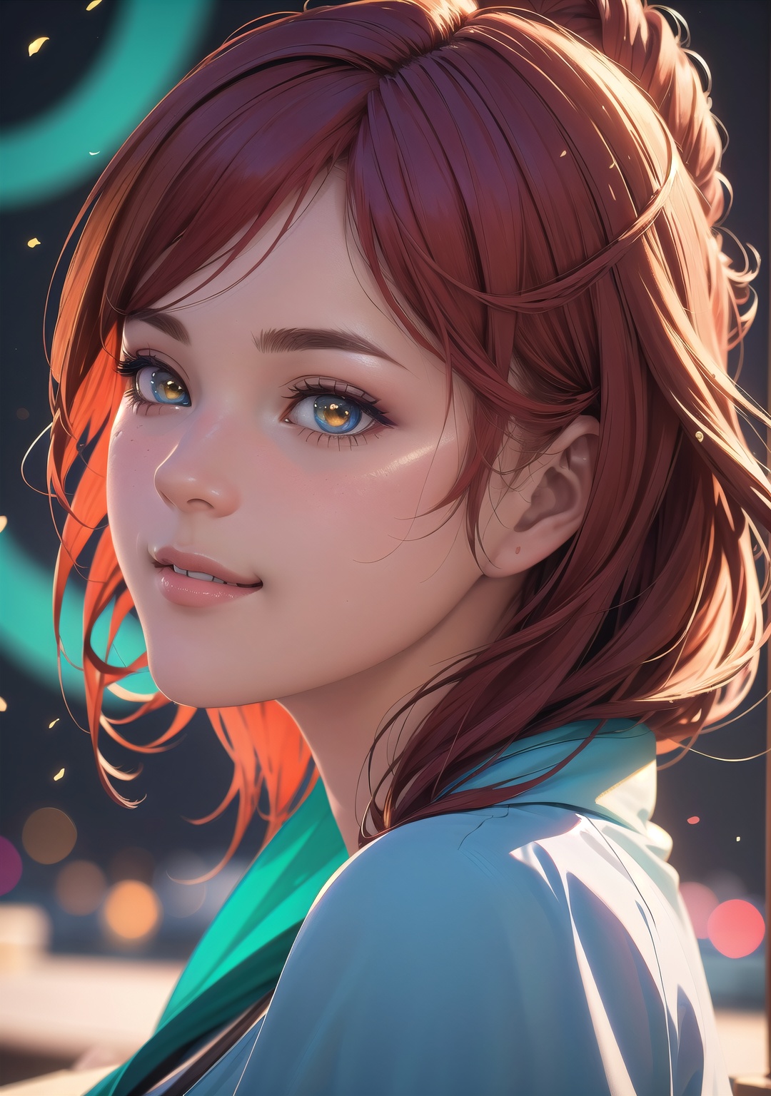 Cute girl,  looks at viewer over shoulder,  smiles sheepishly on Tensor.Art