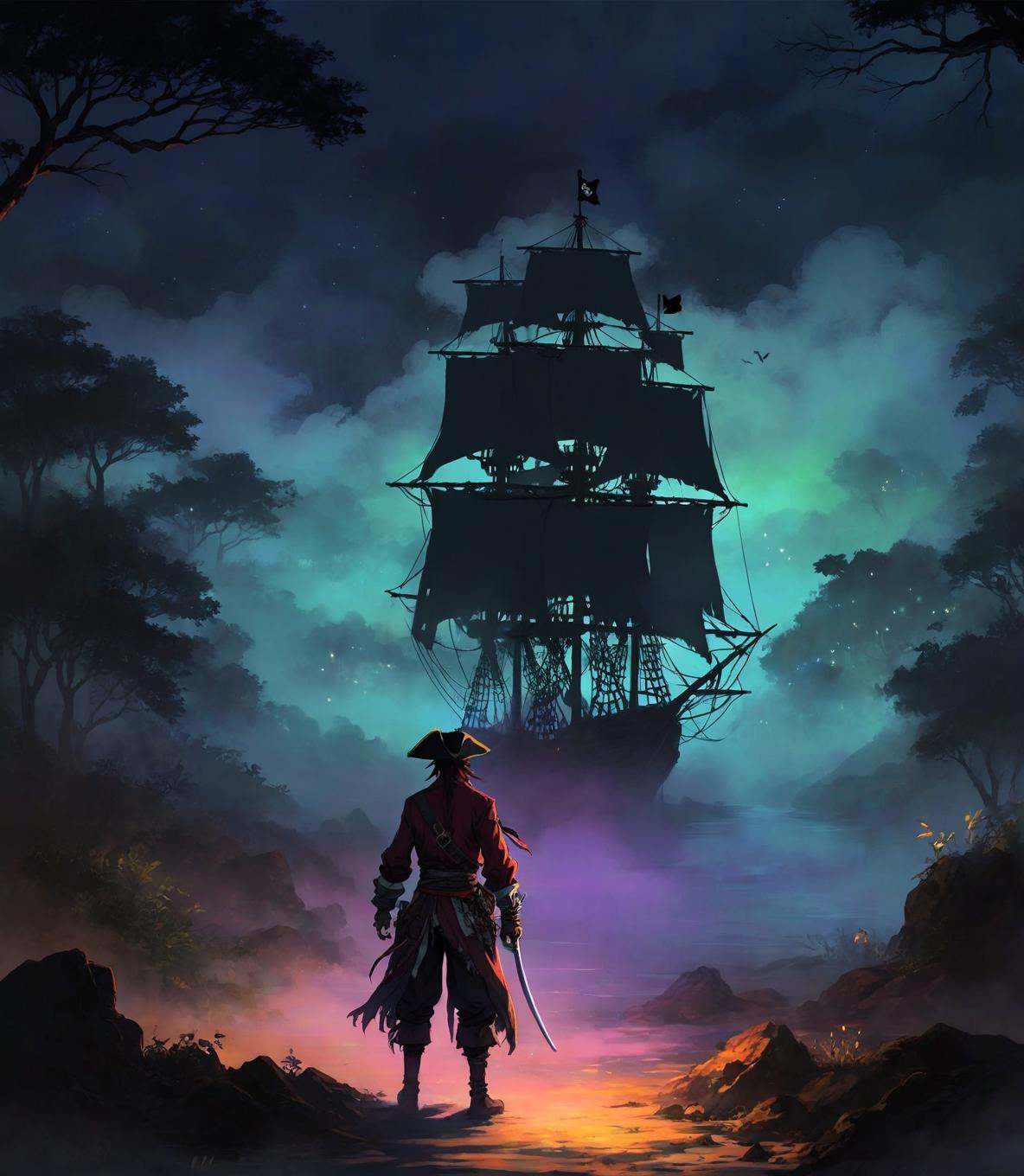 (anime art),  2D,  old pirate on Tensor.Art