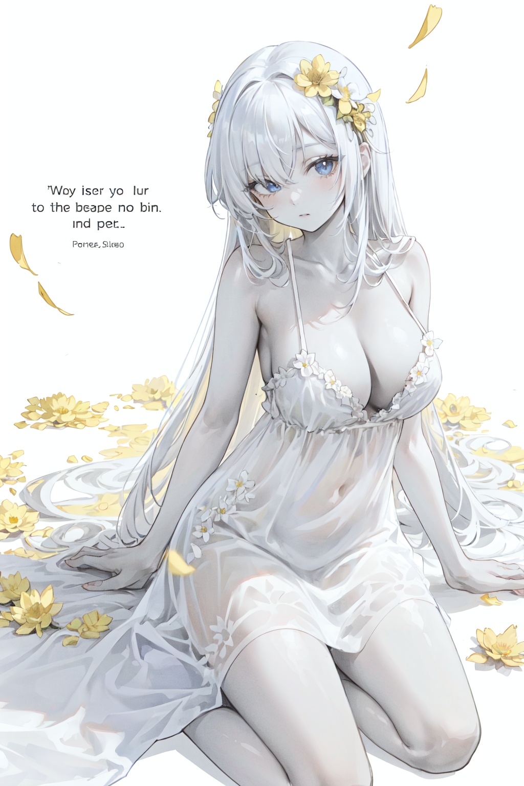 1girl,  blue eyes,  white long translucent night gown on Tensor.Art