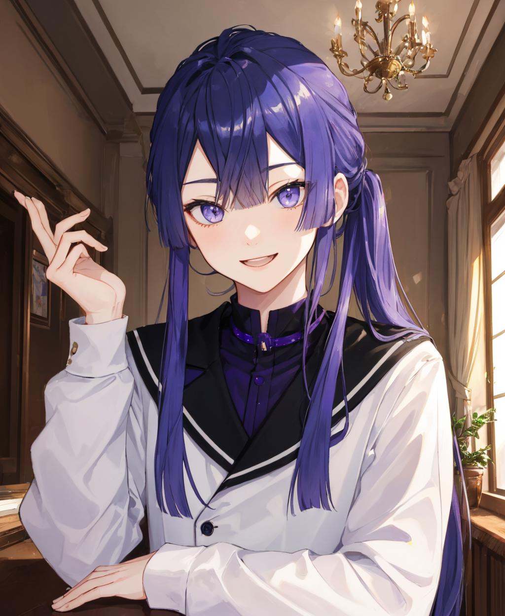 Nagao_Kei, 1boy, male focus, long sleeves, looking at viewer, portrait, <lora:Nagao_Kei-07:1>, happy, smiling, a elegant staircase in a historic mansion, (masterpiece, best quality, detailed:1.3)