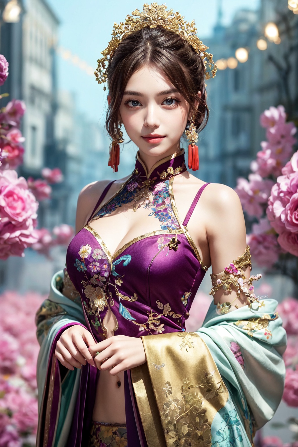 A whimsically chaotic ensemble of mismatched patterns and textures,  this post-modern fashion concept art bursts with vibr...