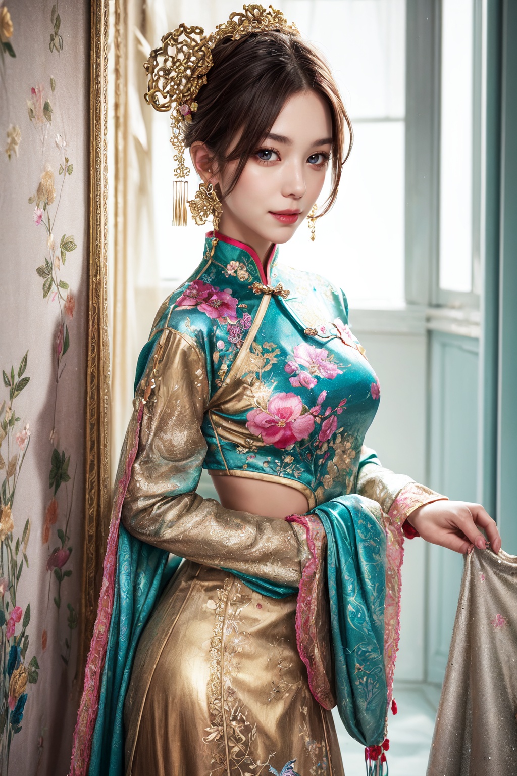 A whimsically chaotic ensemble of mismatched patterns and textures,  this post-modern fashion concept art bursts with vibr...