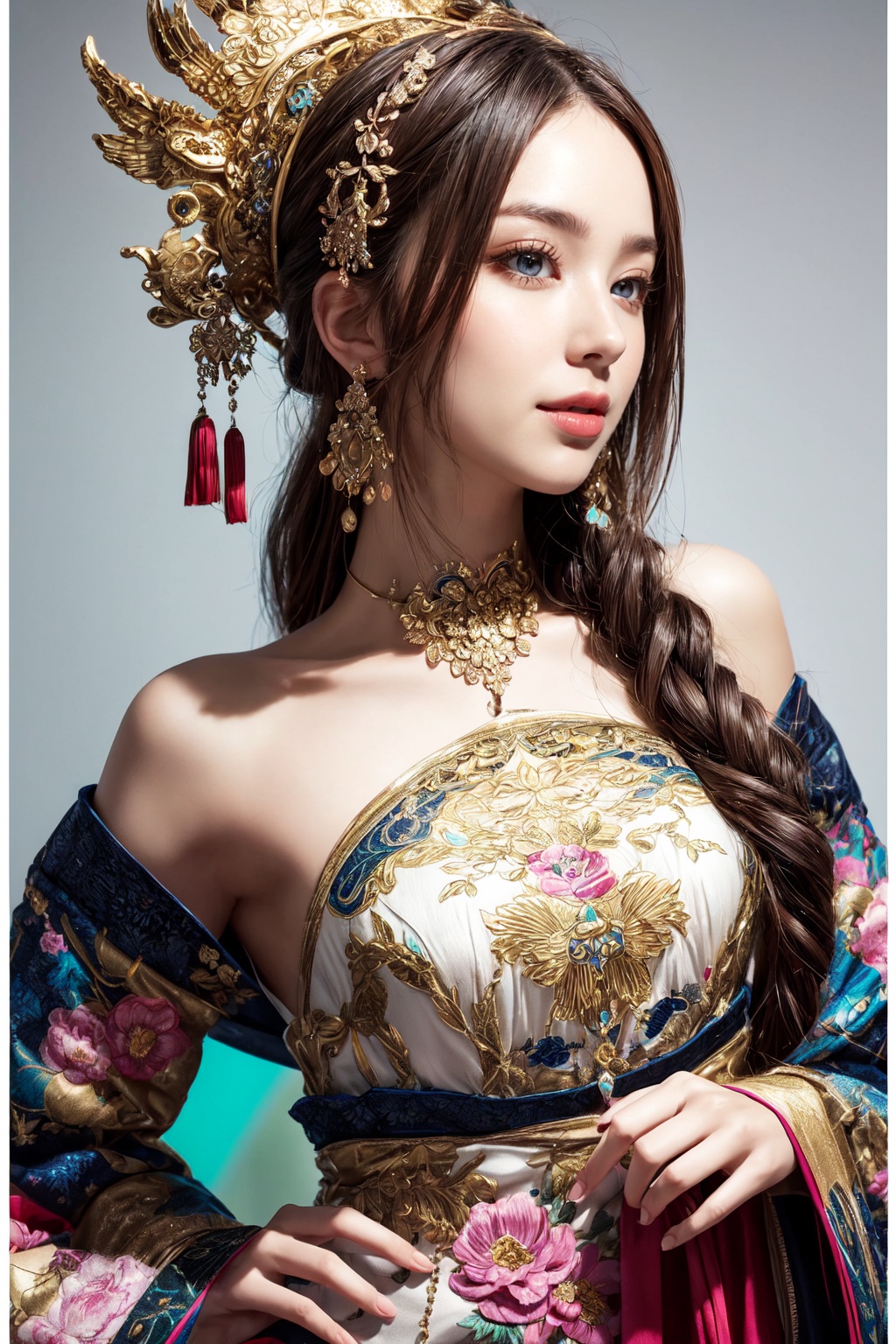 A whimsically chaotic ensemble of mismatched patterns and textures,  this post-modern fashion concept art bursts with vibr...