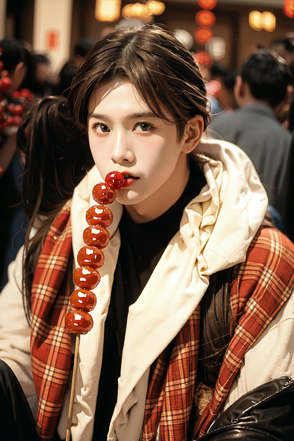  absurdres,incredibly absurdres,reality,realistic,,(solo:1.2),1boy,full_shot, sugarcoated haws on a stick