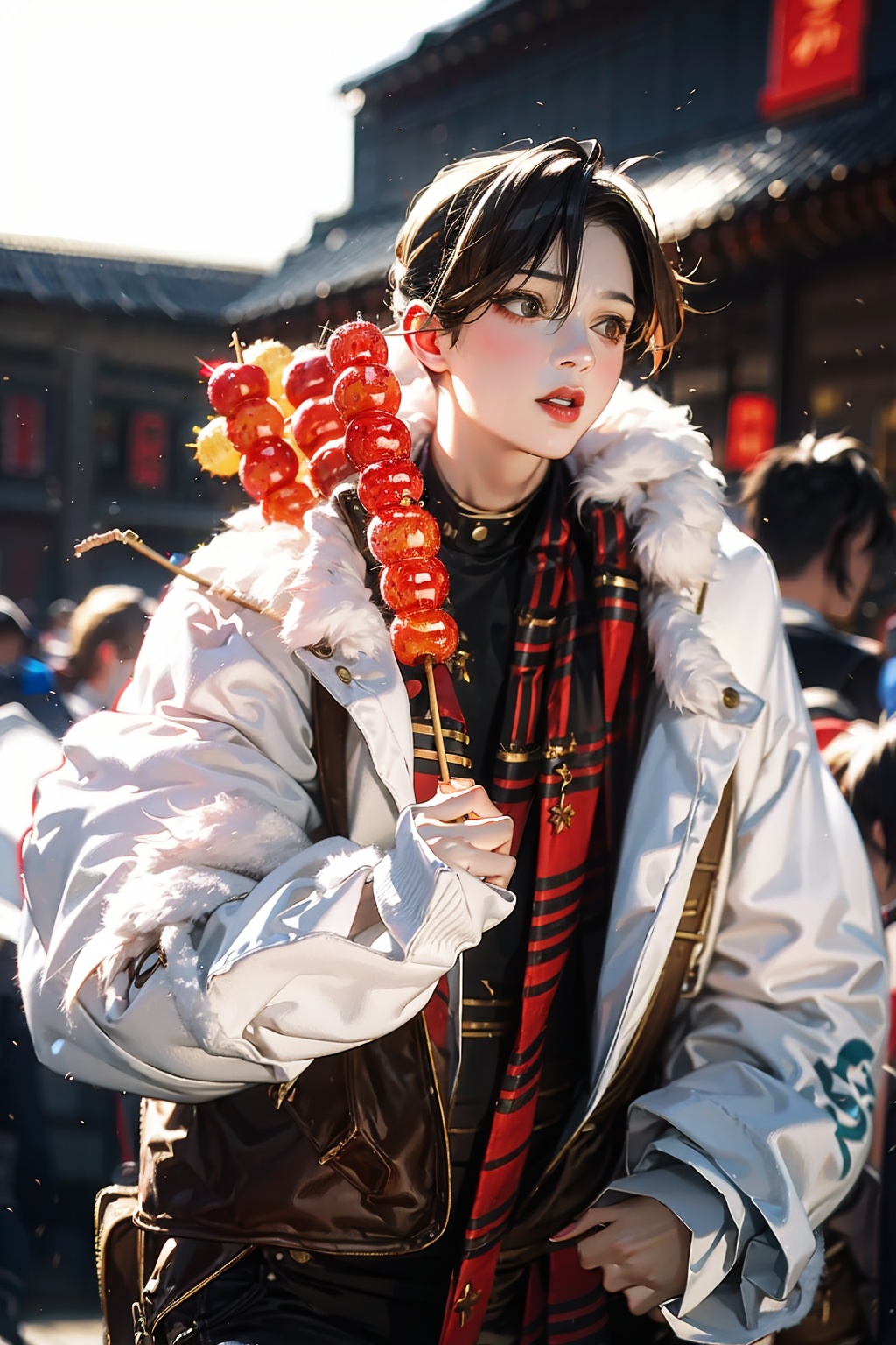  absurdres,incredibly absurdres,reality,realistic,,(solo:1.2),1girl,full_shot, sugarcoated haws on a stick
