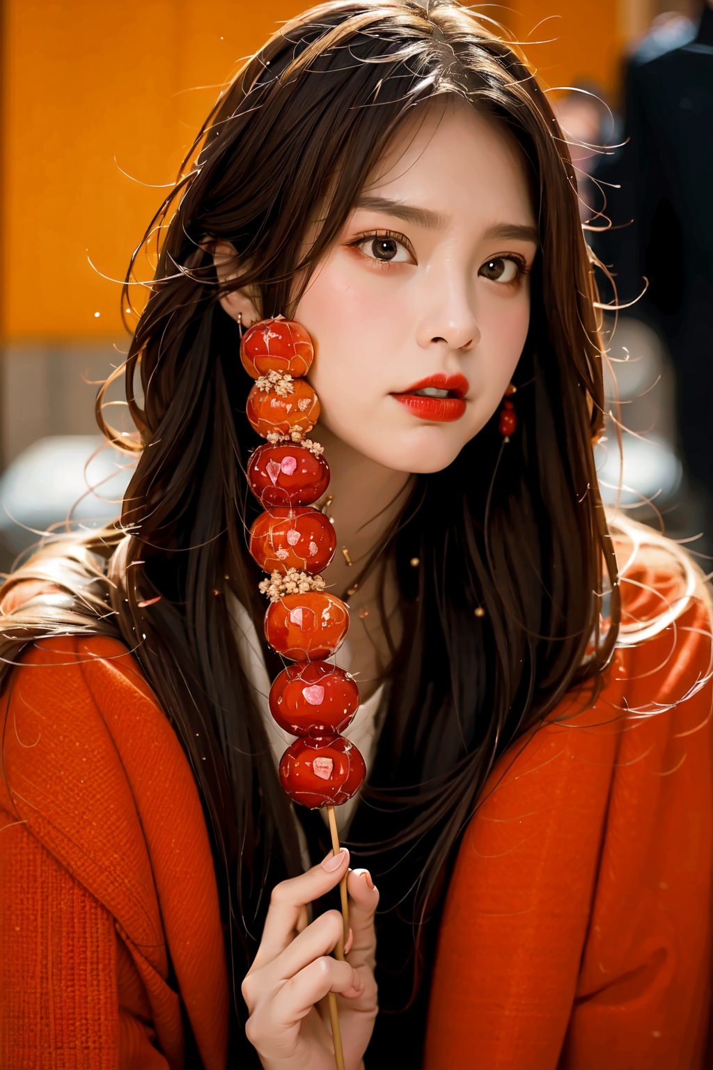  absurdres,incredibly absurdres,reality,realistic,,(solo:1.2),1girl,full_shot, sugarcoated haws on a stick