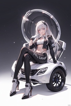  (((Masterpiece))),((Best Quality))),1gril,white_hair, bangs, long_hair,solo,full body,she's smiling, sitting on a race car, rich neon city background, futuristic elements, fluorescence, movie effects, Aurora punk, soft dreamy colors, bright cluster style, super detail, octane rendering, ray tracing complex detail, Ultra HD, best quality, tianxie, Disney, 2.5D