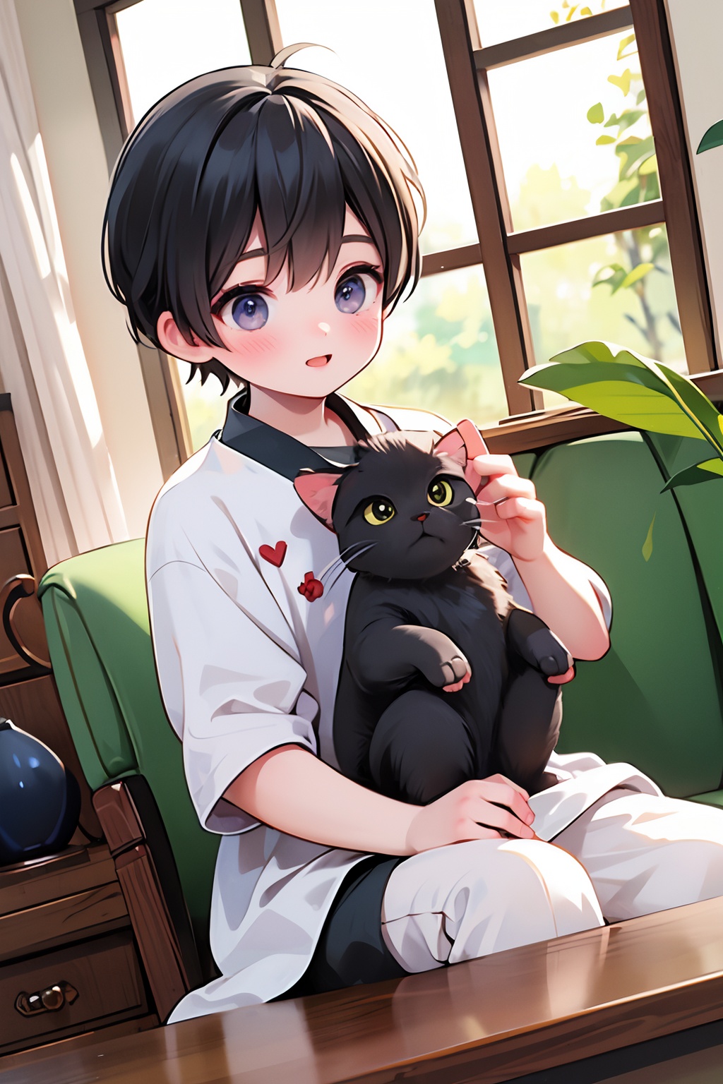 (1boy:1.2),cat,(indoor:1.2),