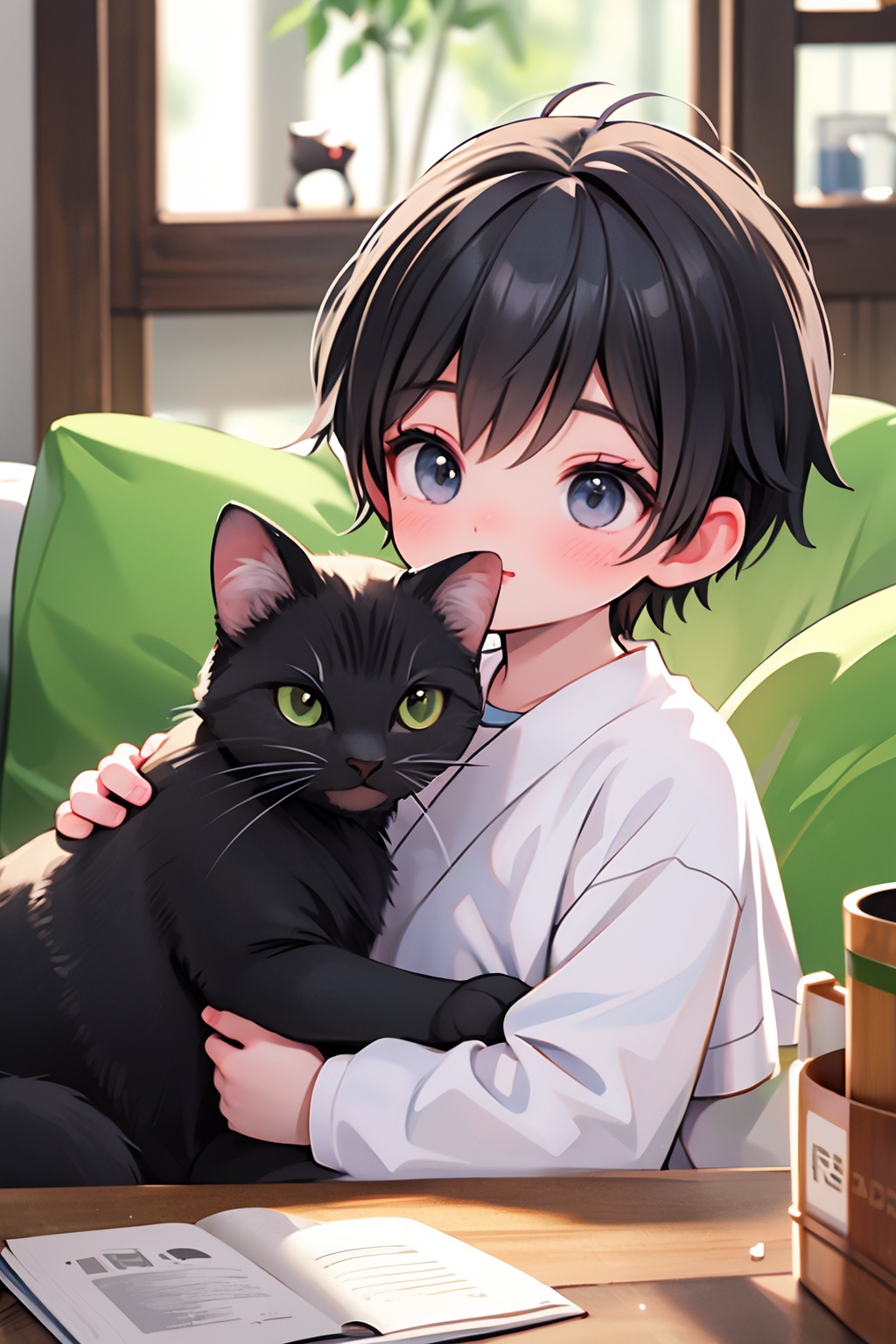 (1boy:1.2),cat,(indoor:1.2),