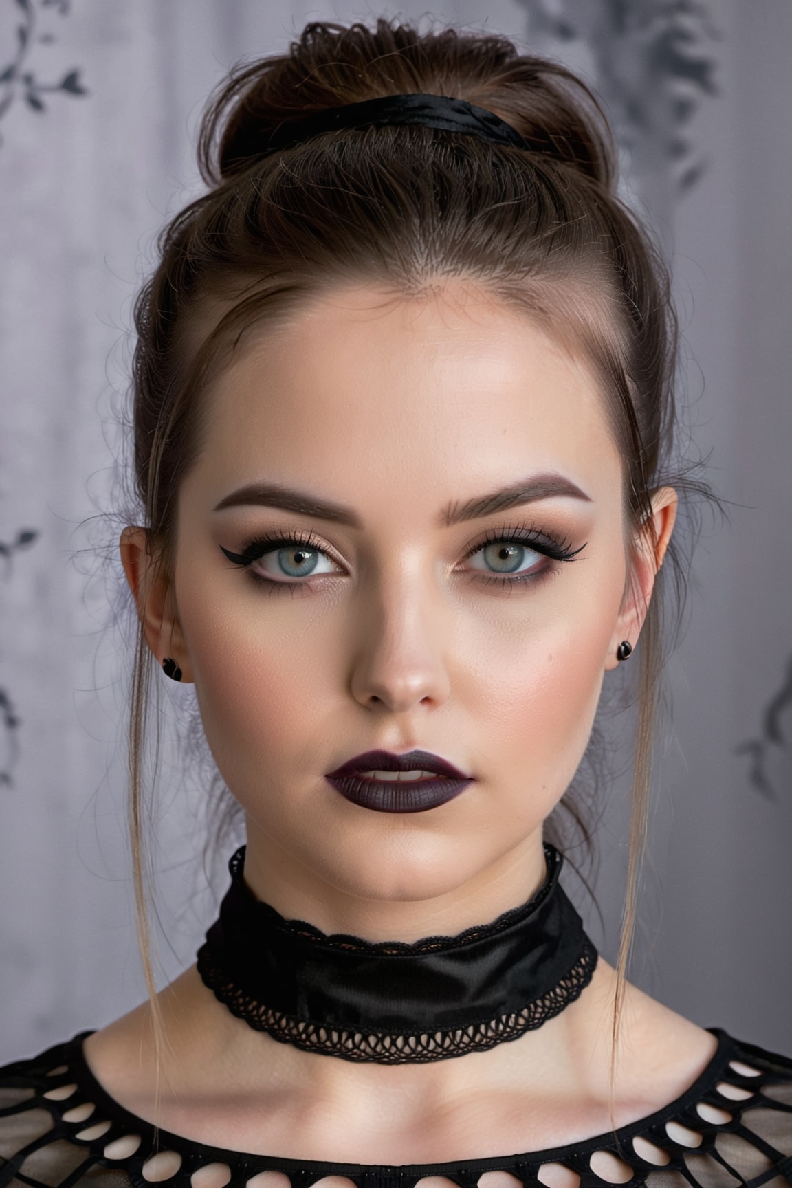 (closeup portrait photo of beautiful 24 y.o goth woman,  makeup),  (8k uhd on Tensor.Art