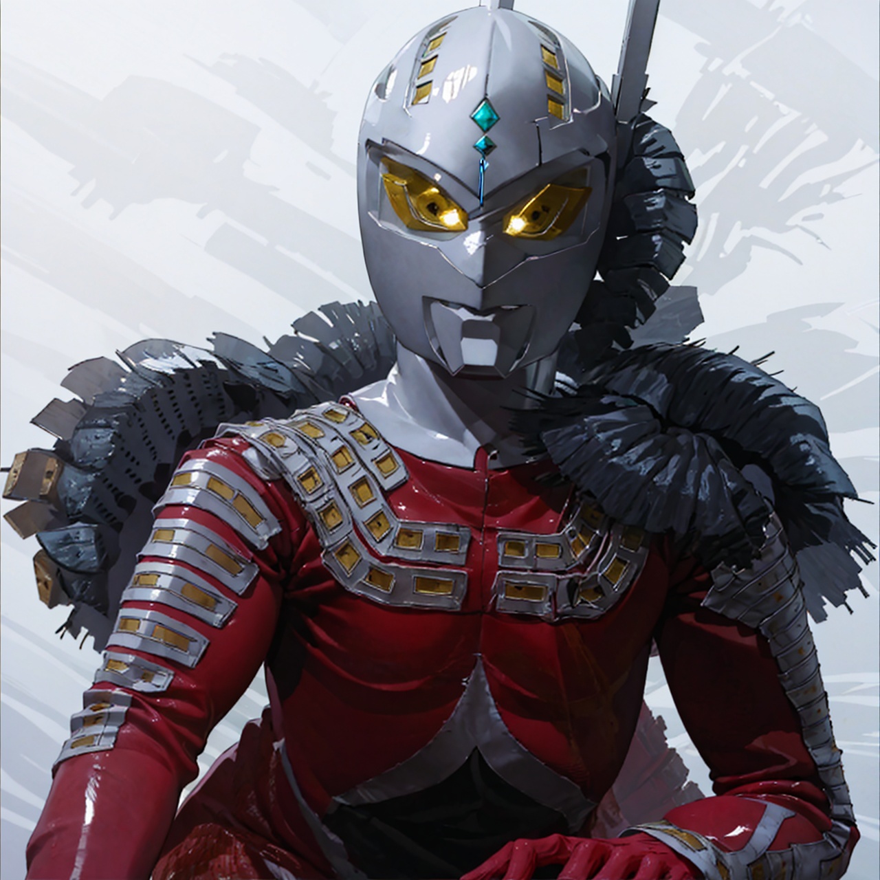  (masterpiece:1.3), (the best quality:1.2), (super fine illustrations:1.2), (Masterpiece), high quality, high detail, ((white background:1.2)), looking at viewer, (SOLO:1.4), outline, , simple background,breastplate, pauldrons, shoulder armor, armor,helmet,red footwear,red tight-fitting,silver pattern on body,bodysuit,gem,plugsuit,mask,cover,logo,boots,gloves,red legwear,red gloves,red bodysuit,leather suit,ultraman,latex,silver pattern on leg,