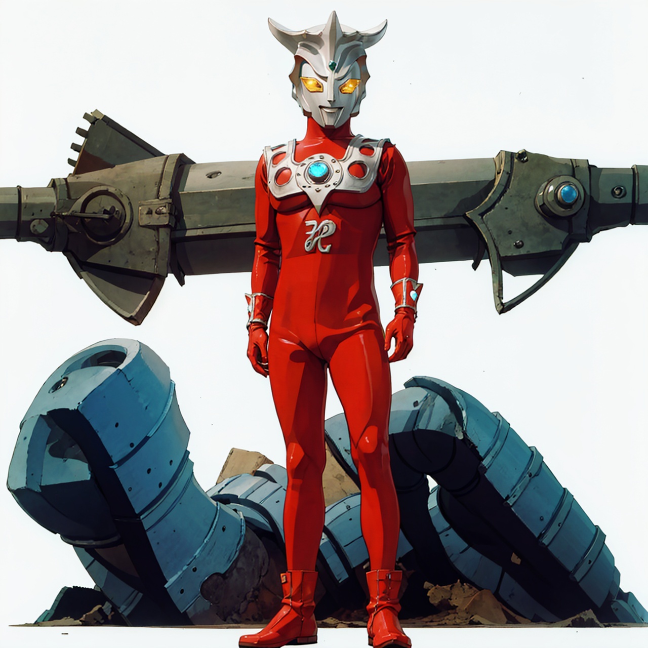 (masterpiece:1.3), (the best quality:1.2), (super fine illustrations:1.2), (Masterpiece), high quality, high detail, ((white background:1.2)), looking at viewer, (SOLO:1.4), outline, , simple background,breastplate, pauldrons, shoulder armor, armor,helmet,red footwear,red tight-fitting,silver pattern on body,bodysuit,gem,plugsuit,mask,cover,logo,boots,gloves,red legwear,red gloves,red bodysuit,leather suit,ultraman,latex