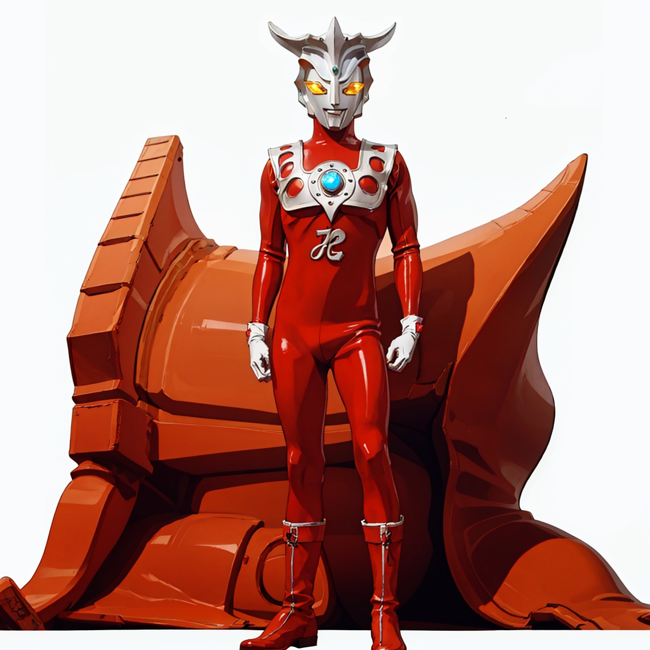 (masterpiece:1.3), (the best quality:1.2), (super fine illustrations:1.2), (Masterpiece), high quality, high detail, ((white background:1.2)), looking at viewer, (SOLO:1.4), outline, , simple background,breastplate, pauldrons, shoulder armor, armor,helmet,red footwear,red tight-fitting,silver pattern on body,bodysuit,gem,plugsuit,mask,cover,logo,boots,gloves,red legwear,red gloves,red bodysuit,leather suit,ultraman,latex